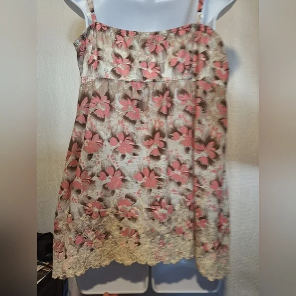 ROMY thin strap floral camisole tank top. Size L. Pink and white - Picture 8 of 12